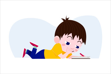 Vector studying little boy illustration