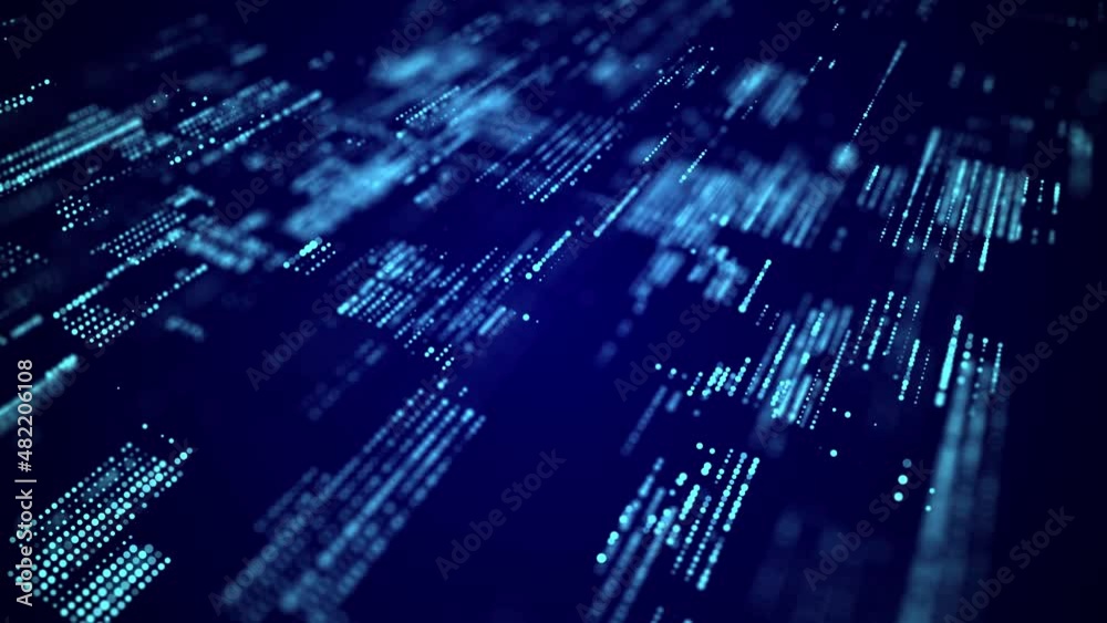 Poster Abstract digital background with matrix. Science backdrop of many particles. Big data visualization. 3d rendering.