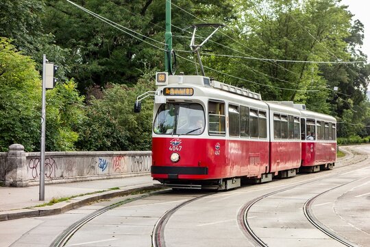 Historical tram car SGP Typ Mannheim GT6 4047 at Hadikgasse Street. Public transportation in Vienna