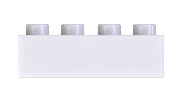 White Plastic Building Brick Isolated on White Background. Children Toy Block Front View. High Quality 3D Render with a Work Path, 7680x4320