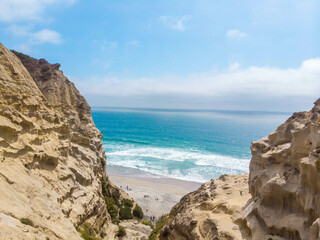 Looking down at the beach