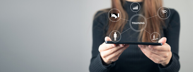 Woman is using modern tablet and training concept. © ARAMYAN