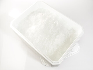 Polystyrene Transportation Box with Ice for Fish isolated on white Background