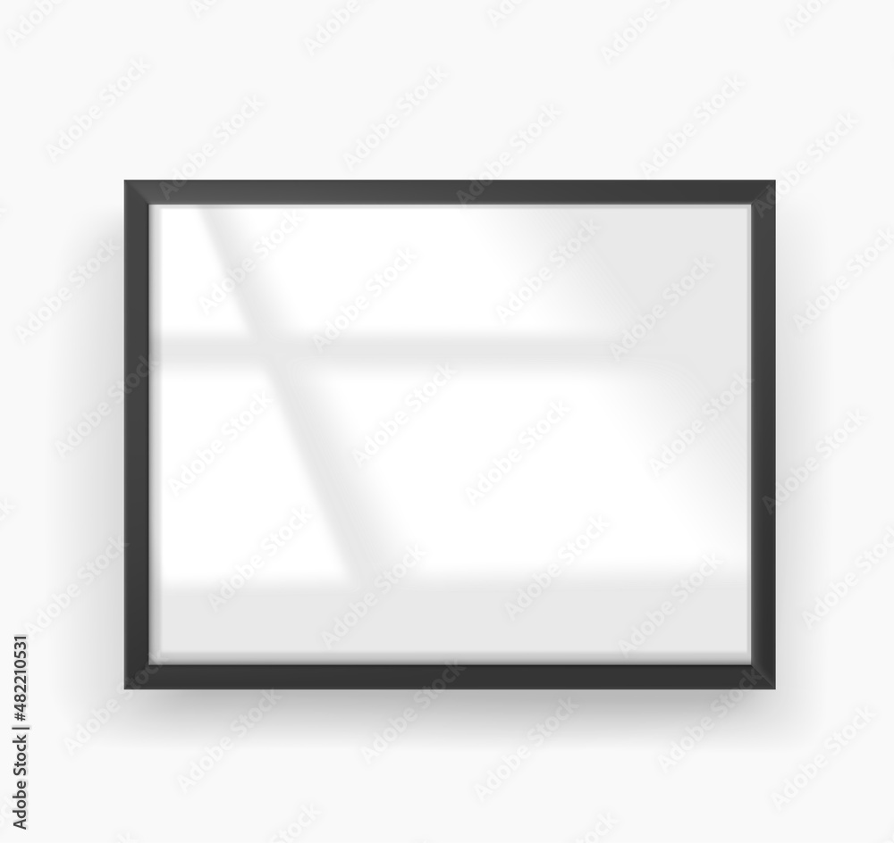Poster empty photo frame with transparent glass. shadow overlay vector effect