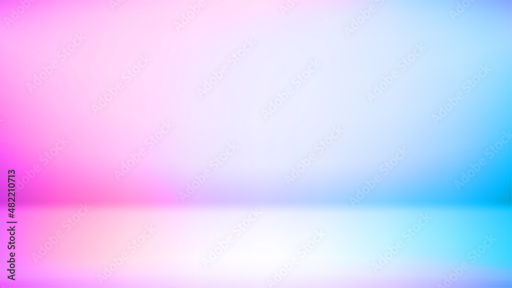 Poster Empty studio illuminated with color lamps. 3d vector template for design