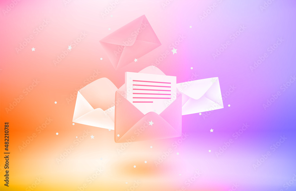Aufkleber Receiving and sending mail concept. 3d vector objects with levitation effect
