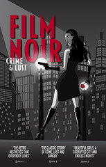 Film Noir Retro Poster Beautiful Girl With Gun Black & White