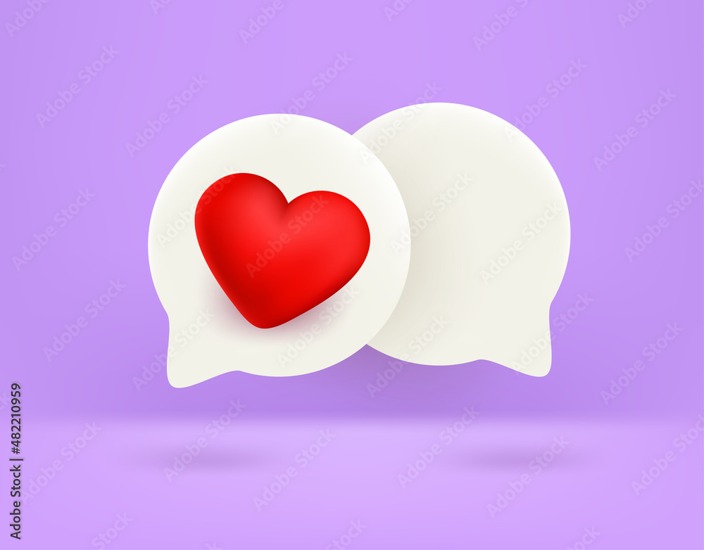 Poster speech clouds with heart sign. love message concept. 3d vector illustration