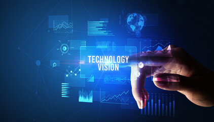 hand touching digital button, modern technology concept