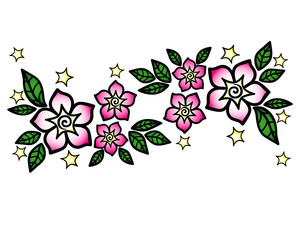 Flower garland seamless - vector full color line art. Flowers and leaves are plants. vegetable garland