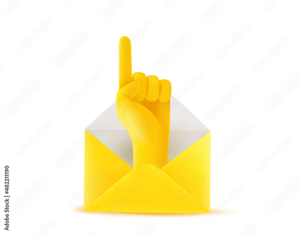 Poster Paper envelope with hand. important message concept. 3d vector illustration