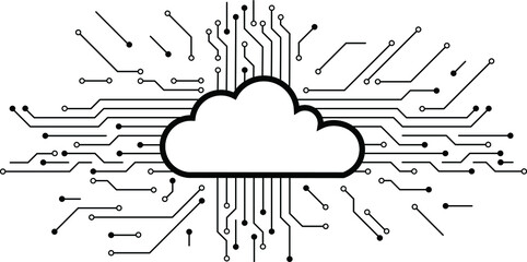 Data cloud. Circuit board or electronic motherboard. lines and dots connect. Vector high-tech technology data. Communication and engineering concept. 