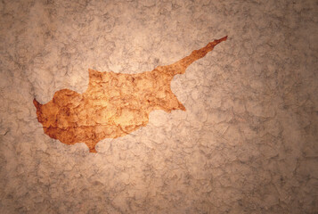 map of cyprus on a old vintage crack paper background