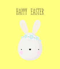 Happy Easter Card with Rabbit . Vector illustration. Cartoon style.