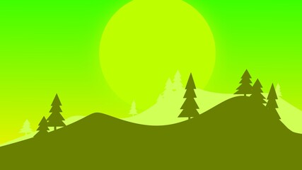 mountain and moon background with pine tree or spruce for desktop wallpaper and banner	