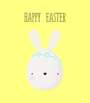 Happy Easter Card with Rabbit . Vector illustration. Cartoon style.