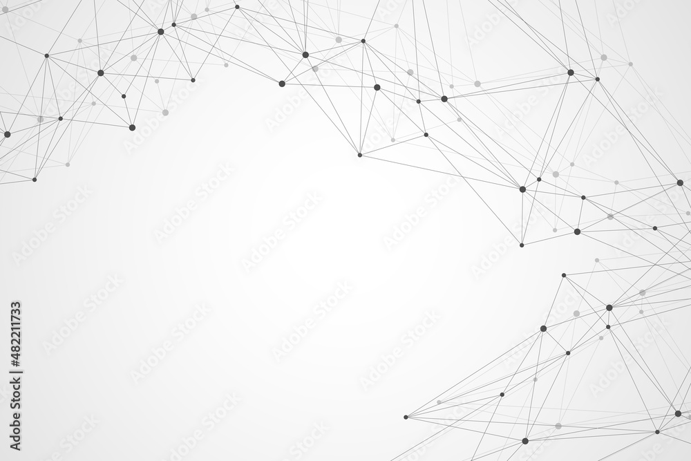 Fototapete Big data visualization. Social network or business analytics representation. Abstract graphics. Futuristic infographic illustration.