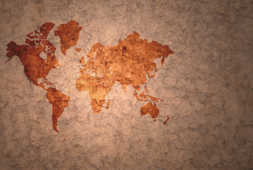 world map on a old vintage crack paper background