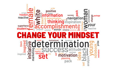 Obraz premium Change your mindset word cloud template. Business concept vector background.
