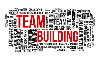 Team building word cloud template. Business concept vector background.