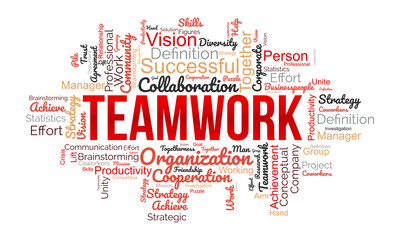 Obraz premium Teamwork word cloud template. Business concept vector background.