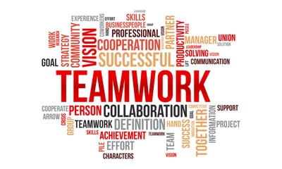 Fotobehang Teamwork word cloud template. Business concept vector background. © Rana