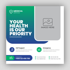 Medical healthcare square flyer social media post web promotion banner template