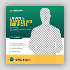 Lawn or gardening service social media post and web banner template