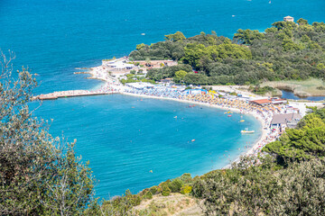Aerial view of the beautiful beach of Portonovo