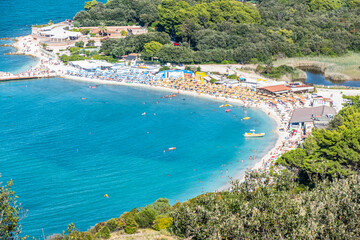 Aerial view of the beautiful beach of Portonovo