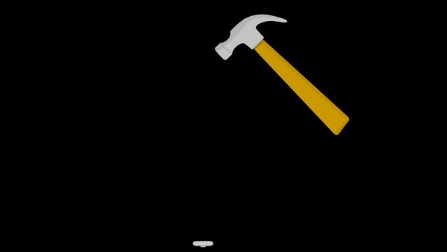 Animation of a hammer hitting a nail, on a transparent background (with alpha channel set to zero)