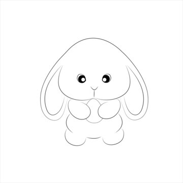 Coloring book, cute easter bunny, holding an egg, beautiful outline illustration isolated on white background. one line. Coloring book for children and adults. Printing on t-shirt, cup, children's