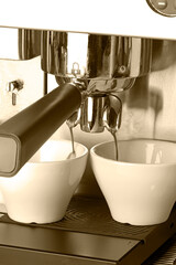 espresso machine pouring espresso