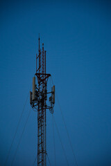 Telecommunication tower of 4G and 5G cellular. Antenna transmission communication. Cell phone signal base station.