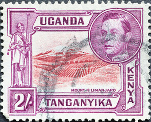 British East Africa (Kenya, Uganda and Tanganyika) - circa 1938: a postage stamp from BEA , showing...