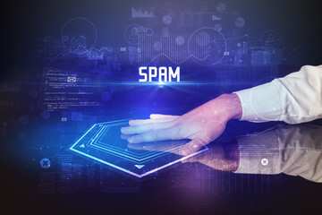 Hand touching digital table