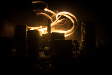 Creative artwork decoration. Chernobyl nuclear power plant at night. Layout of abandoned Chernobyl...