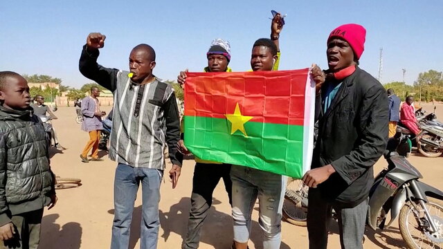 Hundreds gather in downtown Ouagadougou to show support for the military