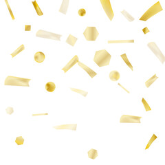 Gold confetti. Vivid blur effect. Festive foil. Great design for any purpose. Holiday, birthday. Gold glitter. Light glare..