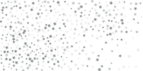 Silver star confetti. Falling stars on a white background. Illustration of flying shining stars. Decorative element. Suitable for your design, postcards, invitations, gift, vip.