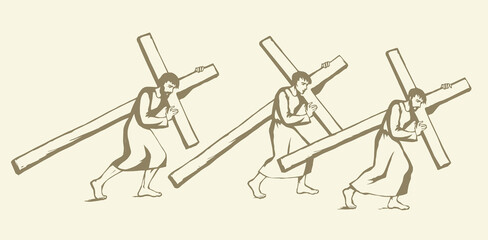 Men carry the cross. Vector drawing