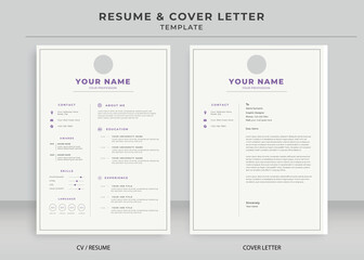 Fototapeta na wymiar Resume and Cover Letter Template, Minimalist resume cv template, Cv professional jobs resumes