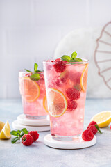 Spring or summer cold cocktail, raspberry lemonade