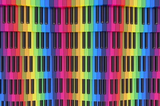 Colorful abstract background with piano keys 3D illustration