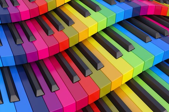 Colorful abstract background with piano keys waves 3D illustration