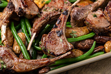 Grilled or roasted lamb chops with green beans and potatoes © fahrwasser