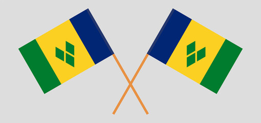 Crossed flags of Saint Vincent and the Grenadines. Official colors. Correct proportion