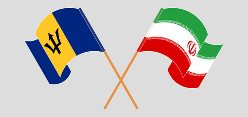 Crossed flags of Barbados and Iran. Official colors. Correct proportion