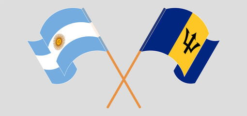 Crossed flags of Argentina and Barbados. Official colors. Correct proportion