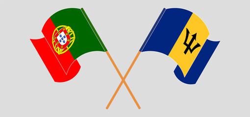 Crossed flags of Portugal and Barbados. Official colors. Correct proportion
